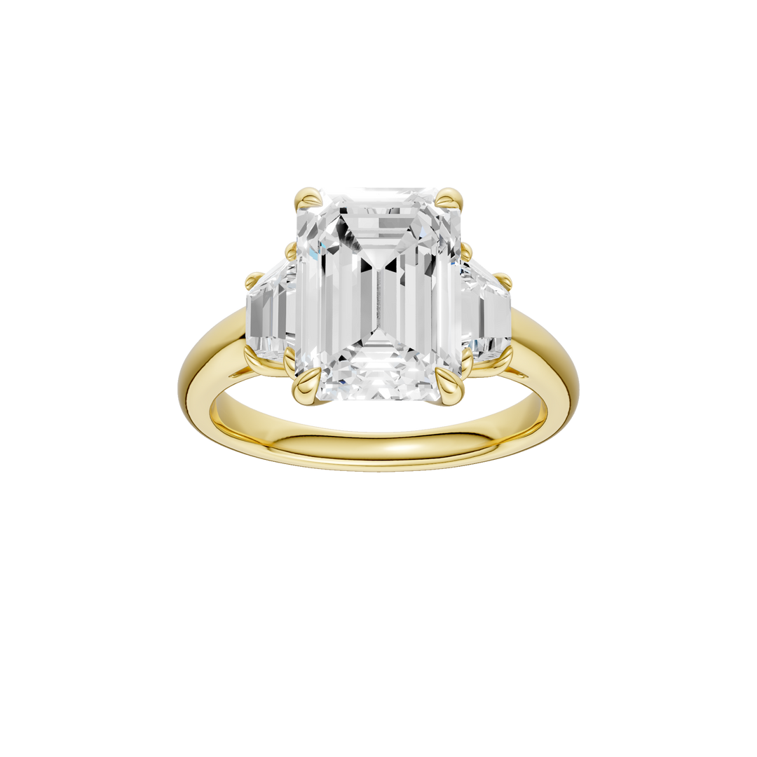 3-Stone Engagement Ring (Emerald + Trapezoid) in 14K Yellow Gold – Silvadi Jewelry Aurora CO