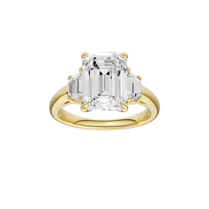 3-Stone Engagement Ring (Emerald + Trapezoid) in 14K Yellow Gold – Silvadi Jewelry Aurora CO