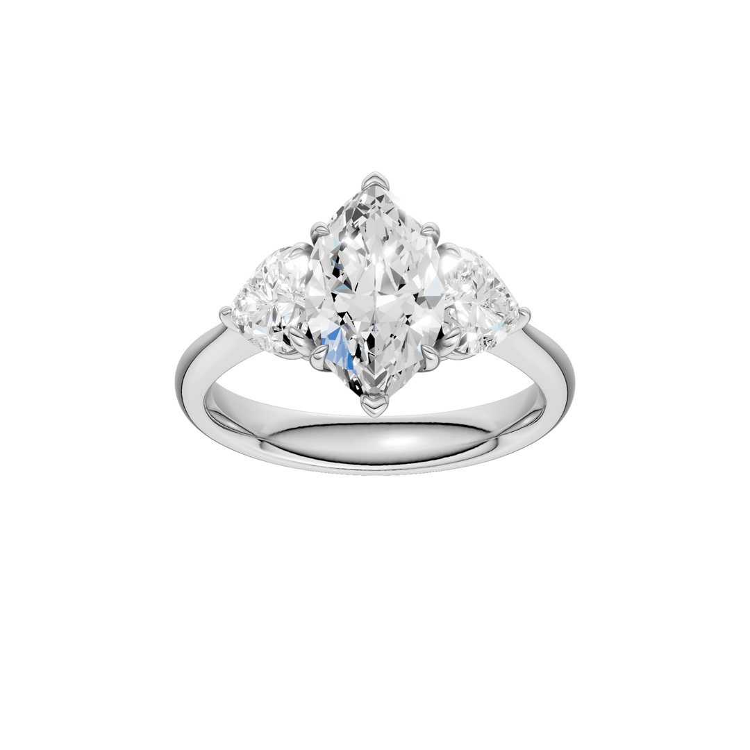 3-Stone Engagement Ring (Marquise + Heart) in 14K White Gold – Silvadi Jewelry Aurora CO