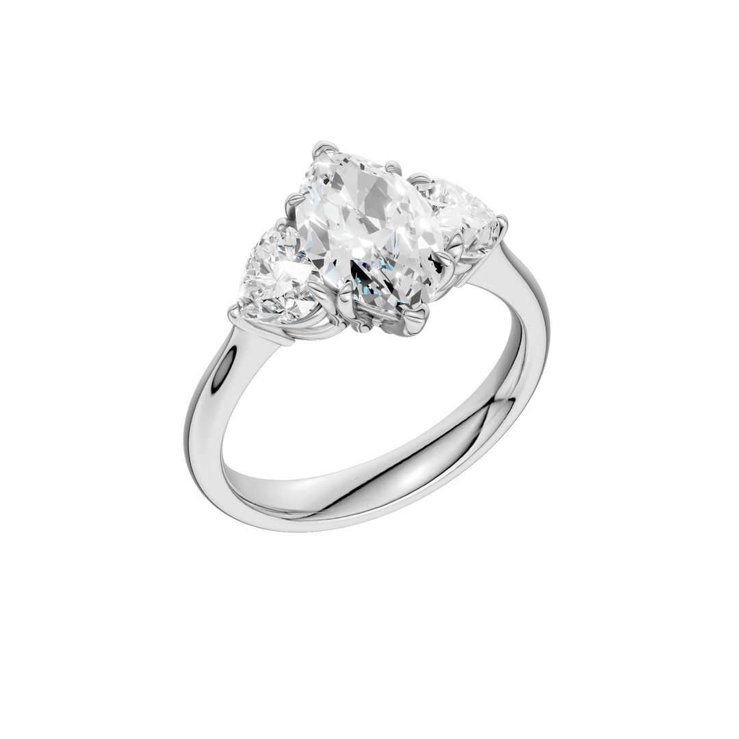 3-Stone Engagement Ring (Marquise + Heart) in 14K White Gold – Silvadi Jewelry Aurora CO