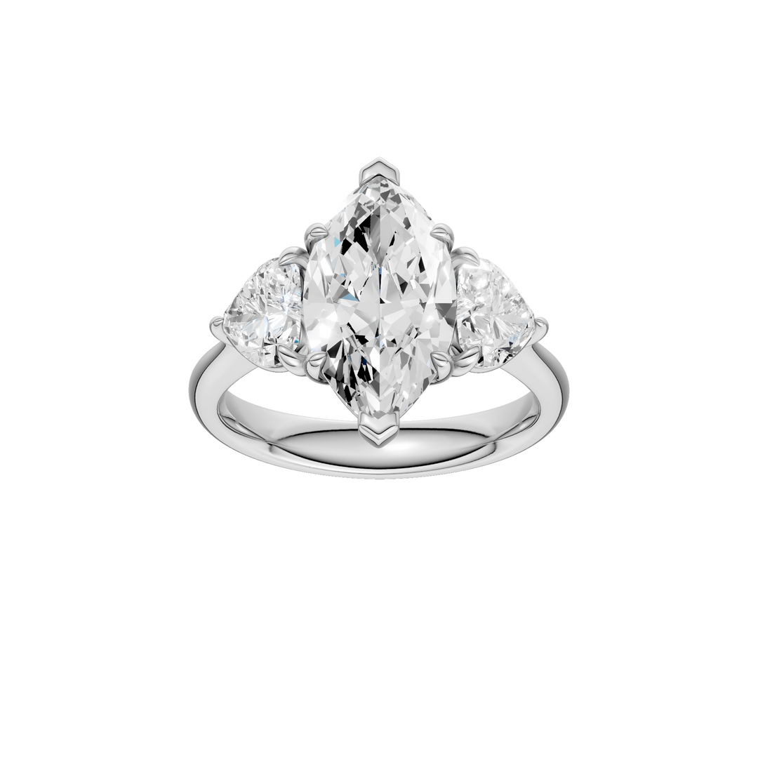 3-Stone Engagement Ring (Marquise + Heart) in 14K White Gold – Silvadi Jewelry Aurora CO