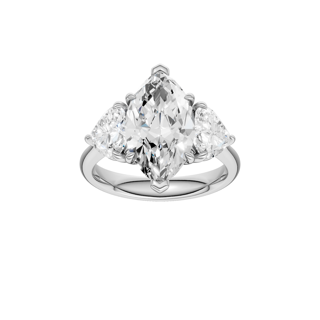 3-Stone Engagement Ring (Marquise + Heart) in 14K White Gold – Silvadi Jewelry Aurora CO