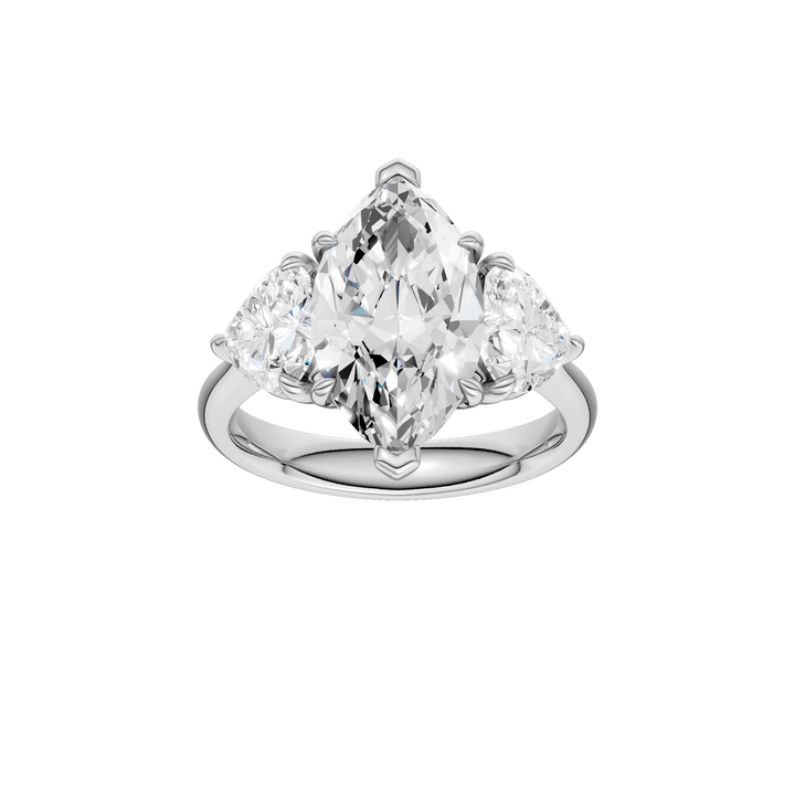 3-Stone Engagement Ring (Marquise + Heart) in 14K White Gold – Silvadi Jewelry Aurora CO