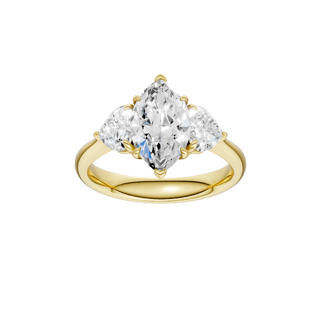 3-Stone Engagement Ring (Marquise + Heart) in 14K Yellow Gold – Silvadi Jewelry Aurora CO
