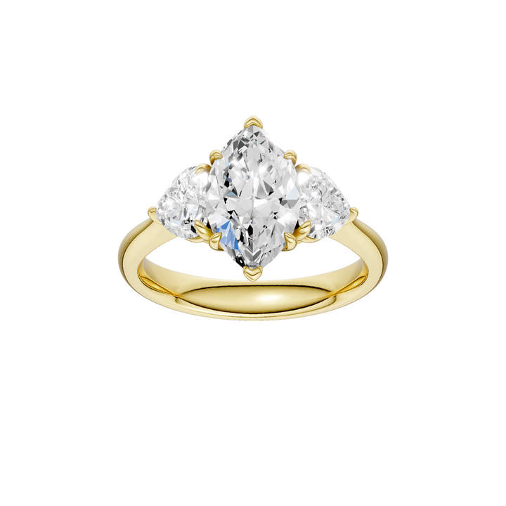 3-Stone Engagement Ring (Marquise + Heart) in 14K Yellow Gold – Silvadi Jewelry Aurora CO