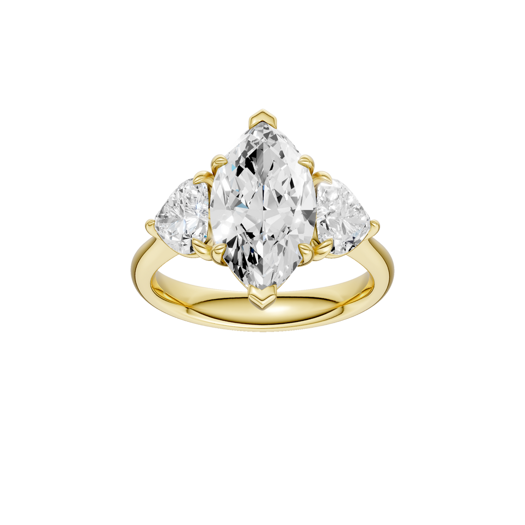 3-Stone Engagement Ring (Marquise + Heart) in 14K Yellow Gold – Silvadi Jewelry Aurora CO