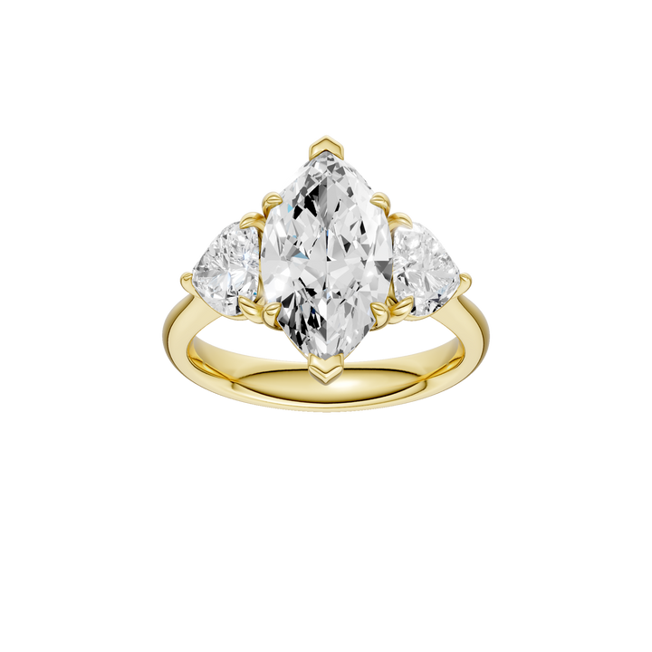 3-Stone Engagement Ring (Marquise + Heart) in 14K Yellow Gold – Silvadi Jewelry Aurora CO