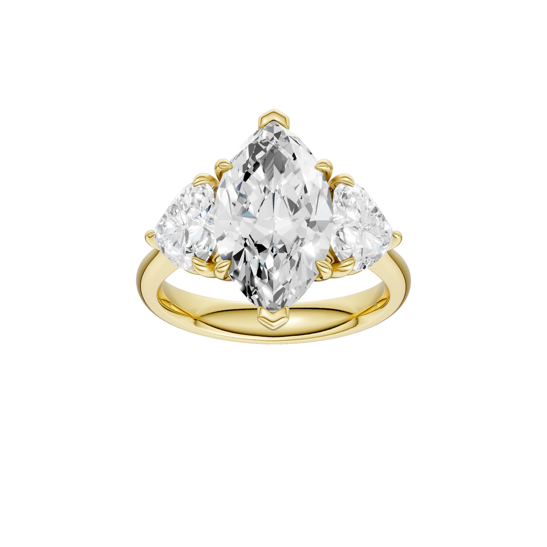 3-Stone Engagement Ring (Marquise + Heart) in 14K Yellow Gold – Silvadi Jewelry Aurora CO