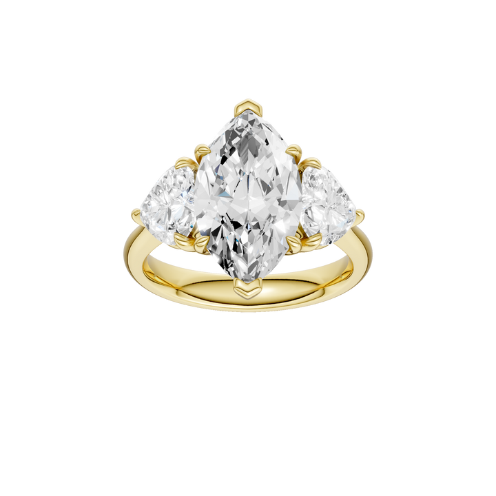 3-Stone Engagement Ring (Marquise + Heart) in 14K Yellow Gold – Silvadi Jewelry Aurora CO