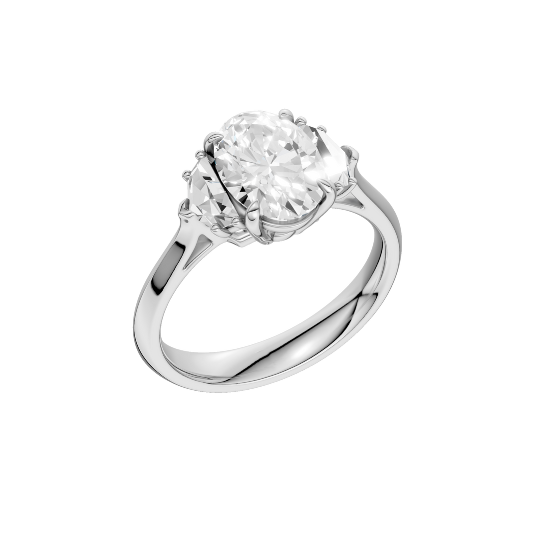 3-Stone Engagement Ring (Oval + Epaulette) in 14K White Gold – Silvadi Jewelry Aurora CO