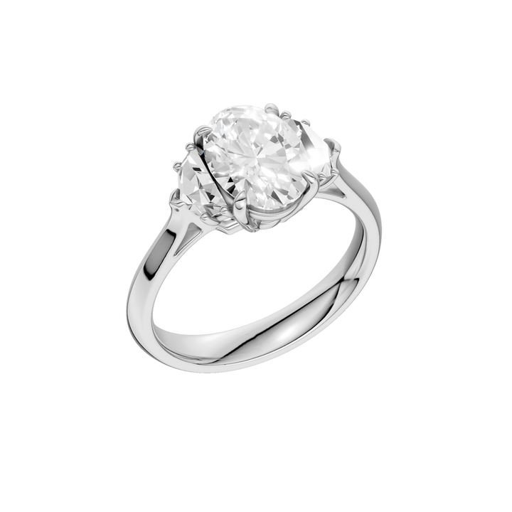 3-Stone Engagement Ring (Oval + Epaulette) in 14K White Gold – Silvadi Jewelry Aurora CO