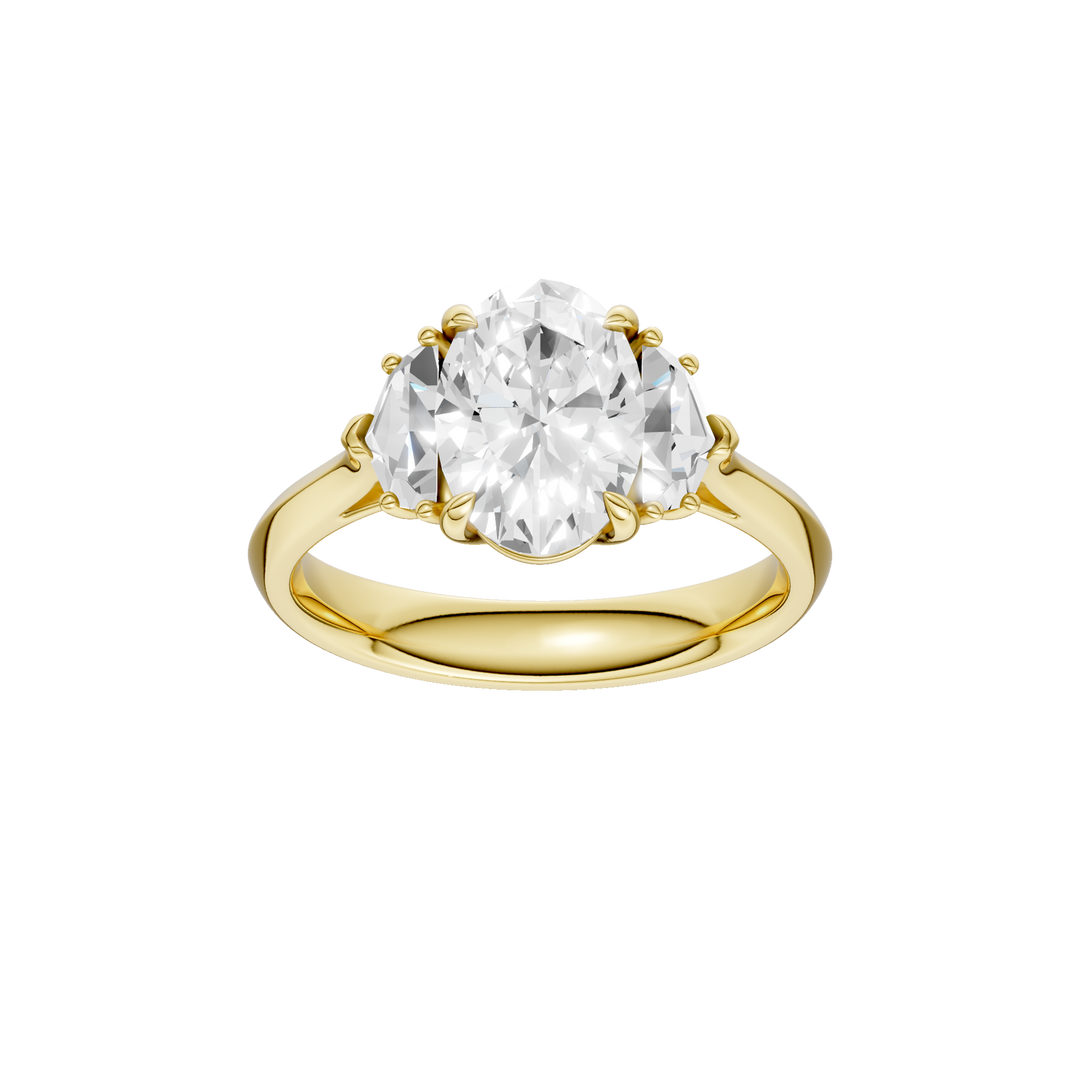 3-Stone Engagement Ring (Oval + Epaulette) in 14K Yellow Gold – Silvadi Jewelry Aurora CO