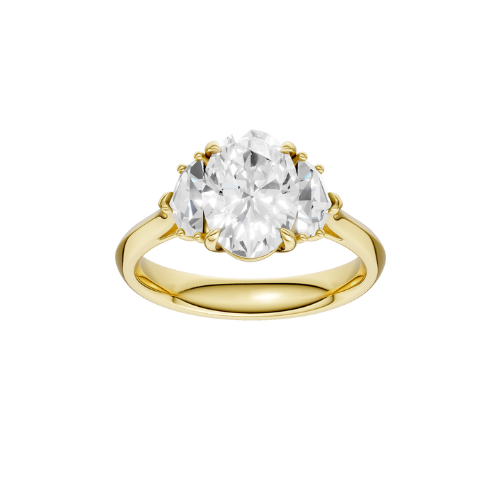3-Stone Engagement Ring (Oval + Epaulette) in 14K Yellow Gold – Silvadi Jewelry Aurora CO