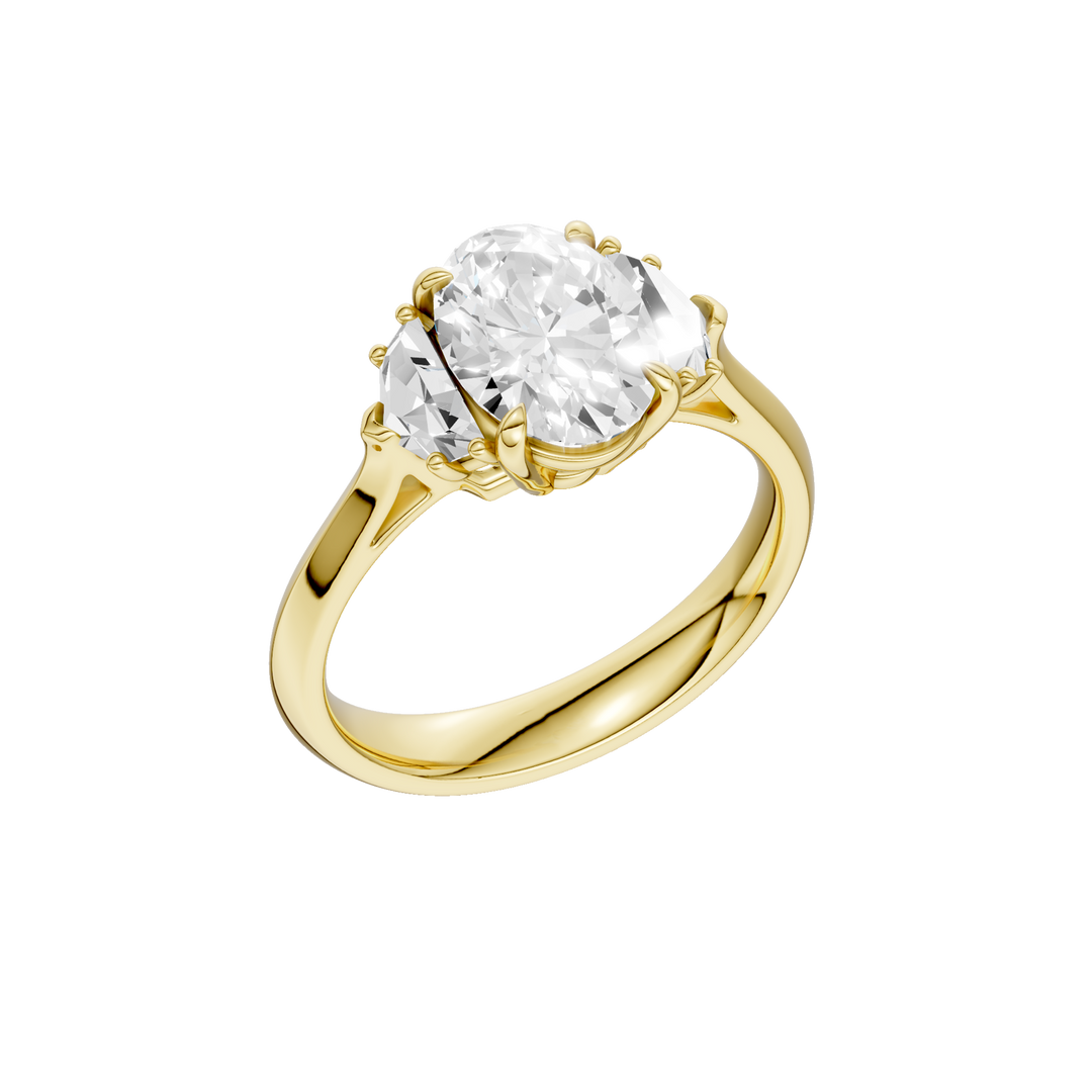3-Stone Engagement Ring (Oval + Epaulette) in 14K Yellow Gold – Silvadi Jewelry Aurora CO