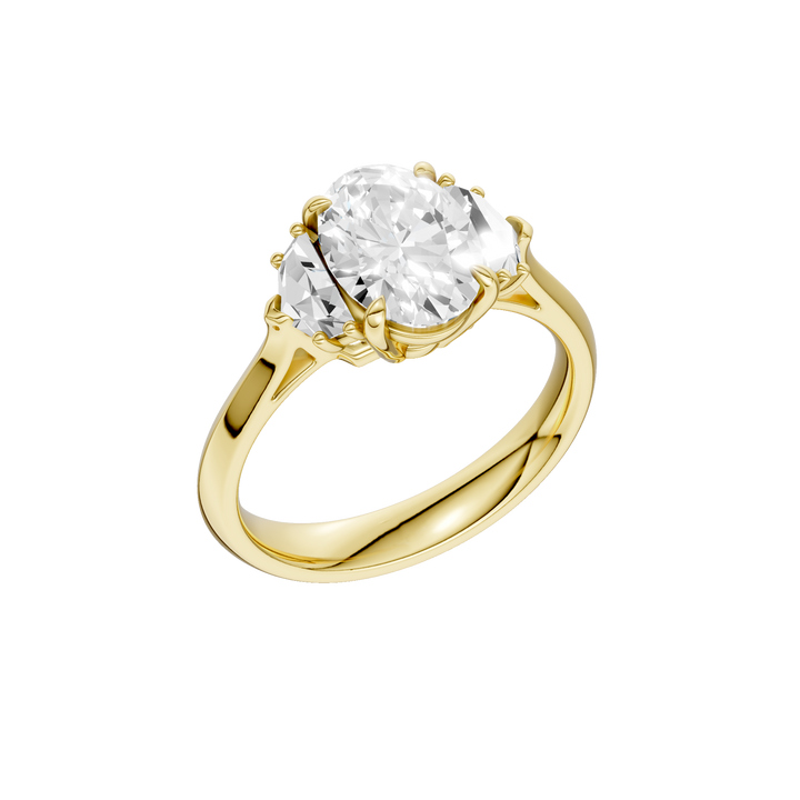 3-Stone Engagement Ring (Oval + Epaulette) in 14K Yellow Gold – Silvadi Jewelry Aurora CO