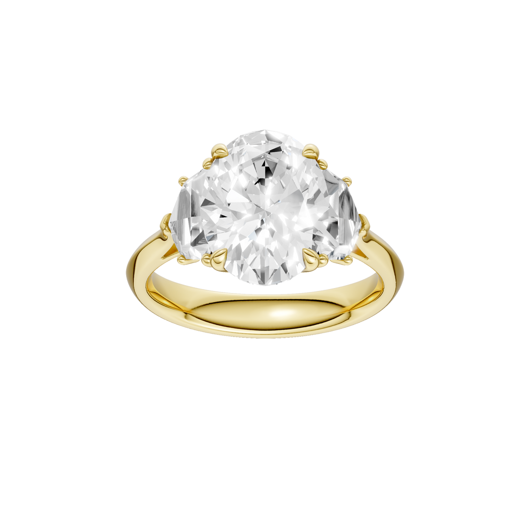 3-Stone Engagement Ring (Oval + Epaulette) in 14K Yellow Gold – Silvadi Jewelry Aurora CO