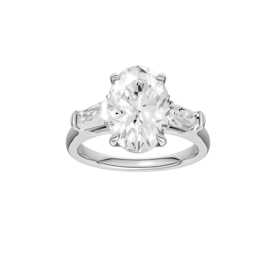 3-Stone Engagement Ring (Oval + Tapered Baguette) in 14K White Gold – Silvadi Jewelry Aurora CO