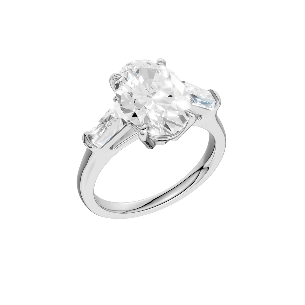 3-Stone Engagement Ring (Oval + Tapered Baguette) in 14K White Gold – Silvadi Jewelry Aurora CO