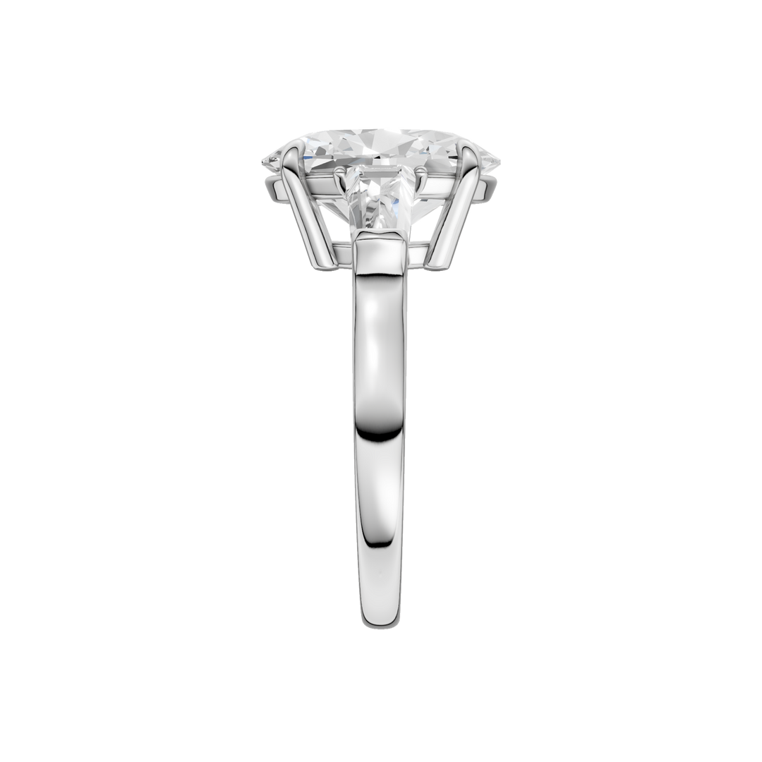 3-Stone Engagement Ring (Oval + Tapered Baguette) in 14K White Gold – Silvadi Jewelry Aurora CO