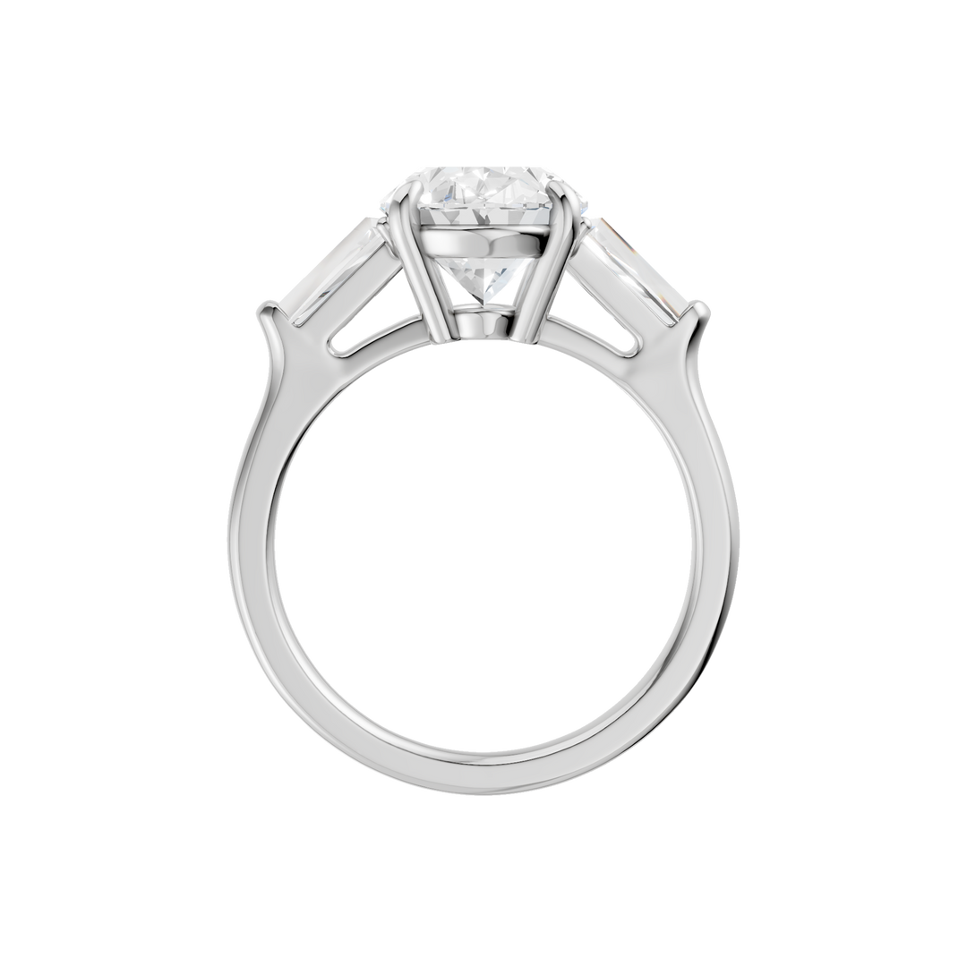3-Stone Engagement Ring (Oval + Tapered Baguette) in 14K White Gold – Silvadi Jewelry Aurora CO