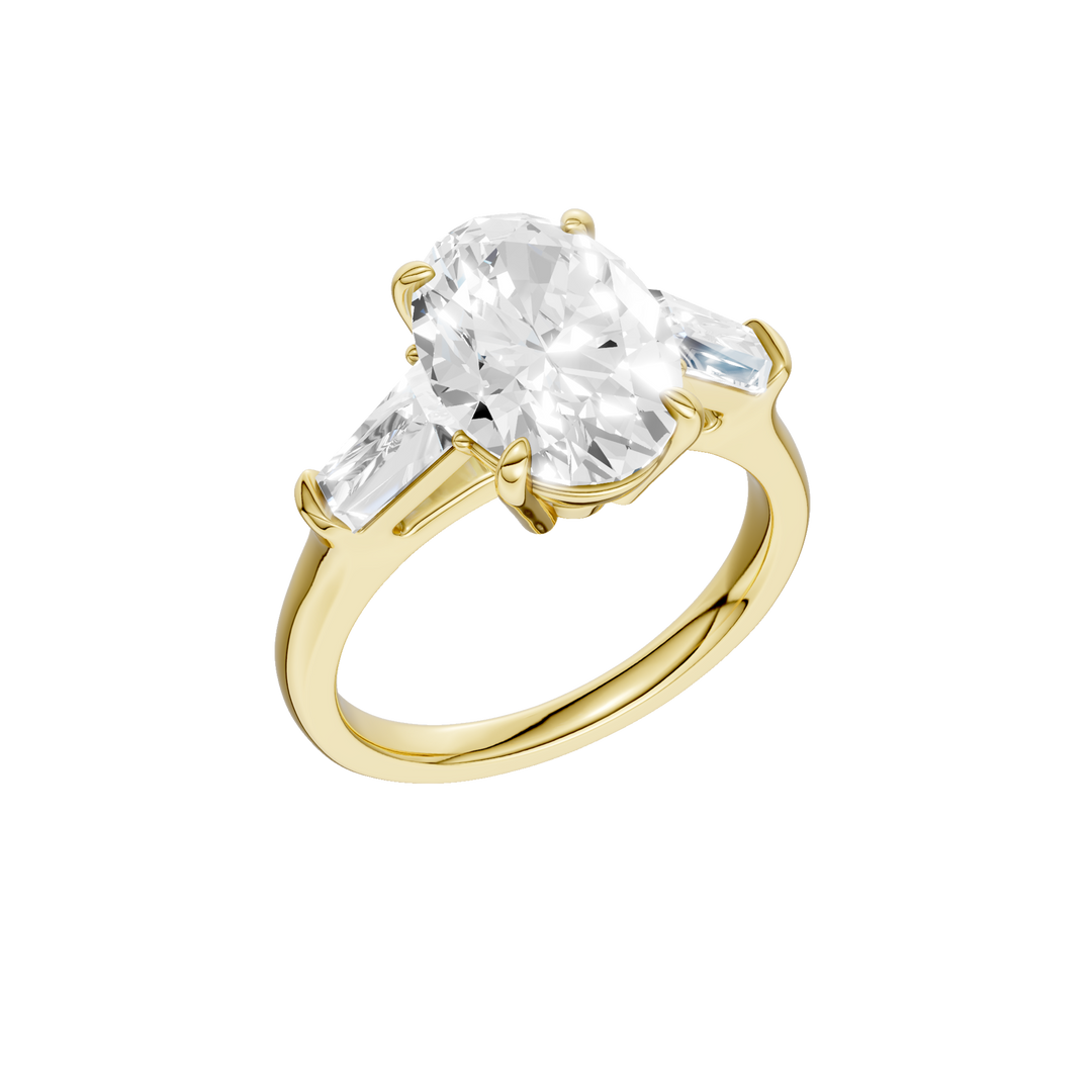 3-Stone Engagement Ring (Oval + Tapered Baguette) in 14K Yellow Gold – Silvadi Jewelry Aurora CO
