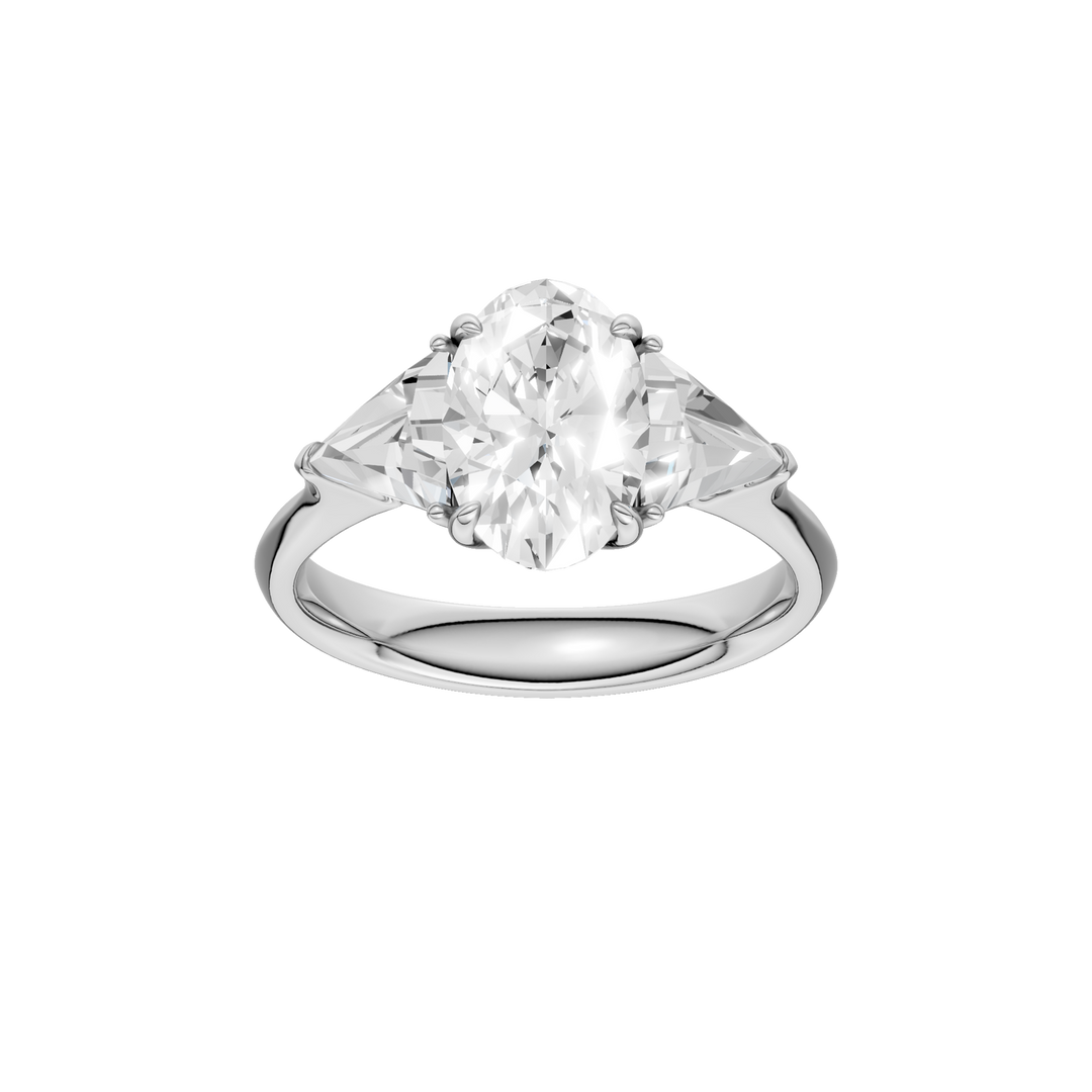 3-Stone Engagement Ring (Oval + Triangle) in 14K White Gold – Silvadi Jewelry Aurora CO