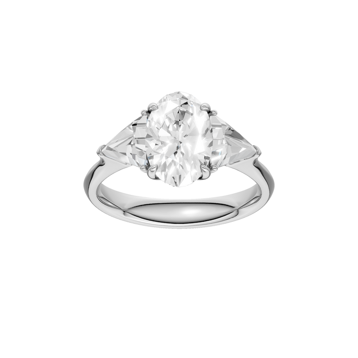 3-Stone Engagement Ring (Oval + Triangle) in 14K White Gold – Silvadi Jewelry Aurora CO