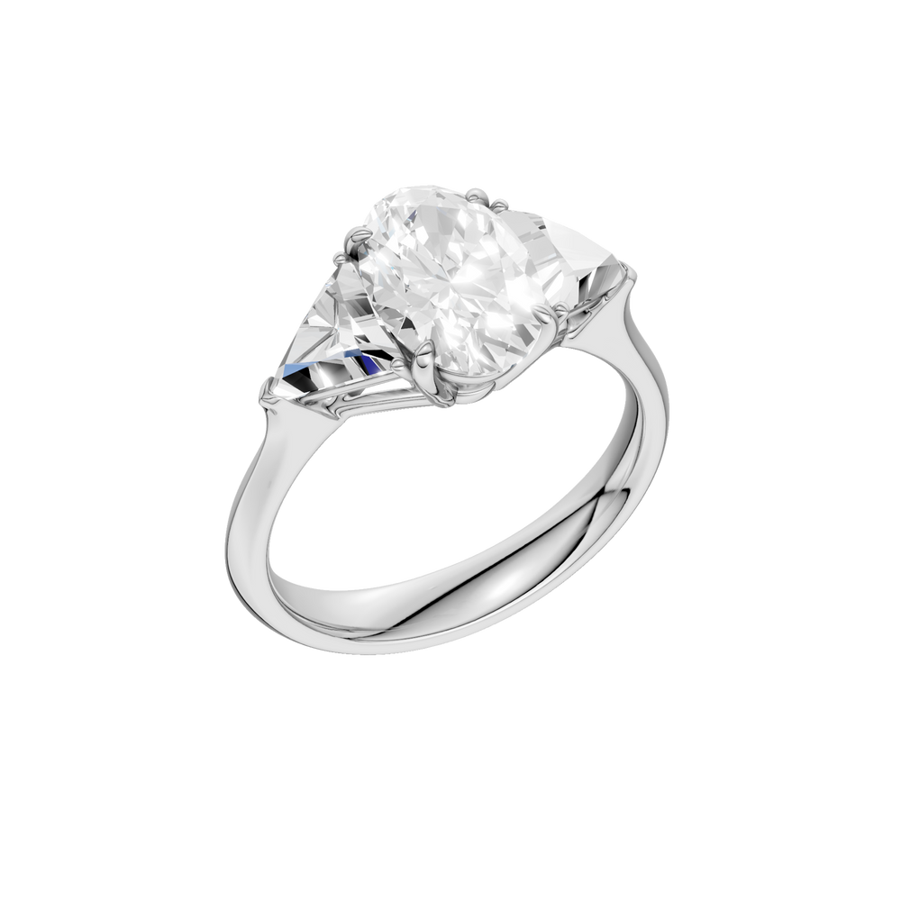 3-Stone Engagement Ring (Oval + Triangle) in 14K White Gold – Silvadi Jewelry Aurora CO