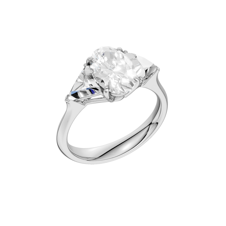 3-Stone Engagement Ring (Oval + Triangle) in 14K White Gold – Silvadi Jewelry Aurora CO