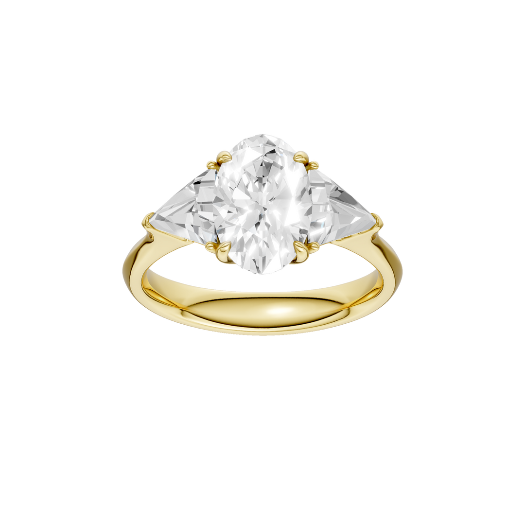 3-Stone Engagement Ring (Oval + Triangle) in 14K Yellow Gold – Silvadi Jewelry Aurora CO