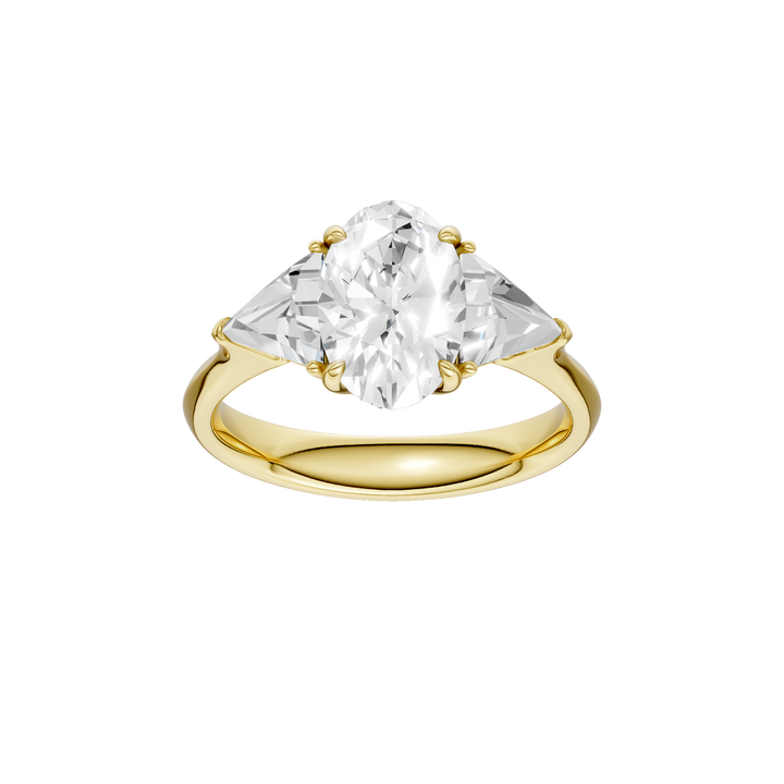 3-Stone Engagement Ring (Oval + Triangle) in 14K Yellow Gold – Silvadi Jewelry Aurora CO