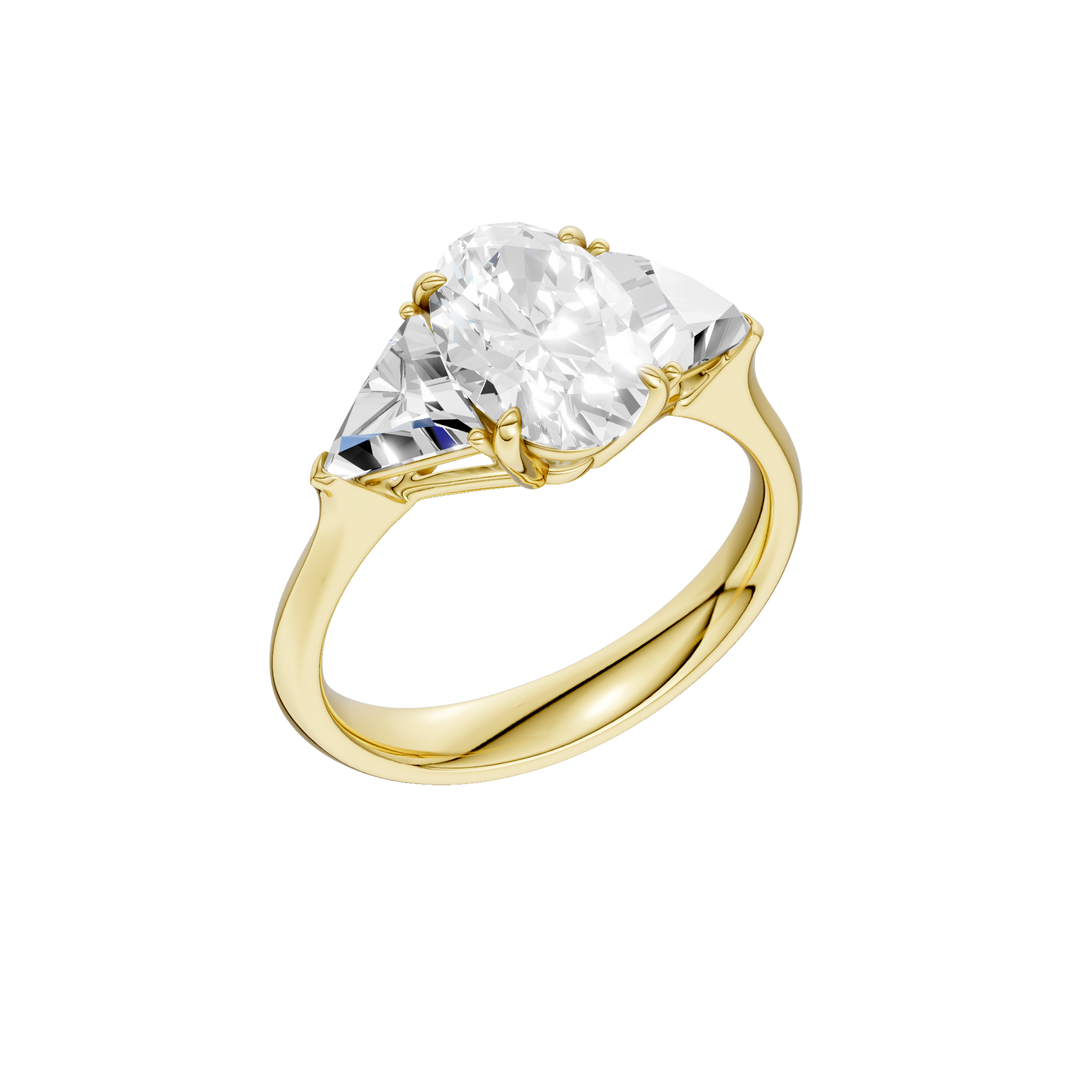 3-Stone Engagement Ring (Oval + Triangle) in 14K Yellow Gold – Silvadi Jewelry Aurora CO