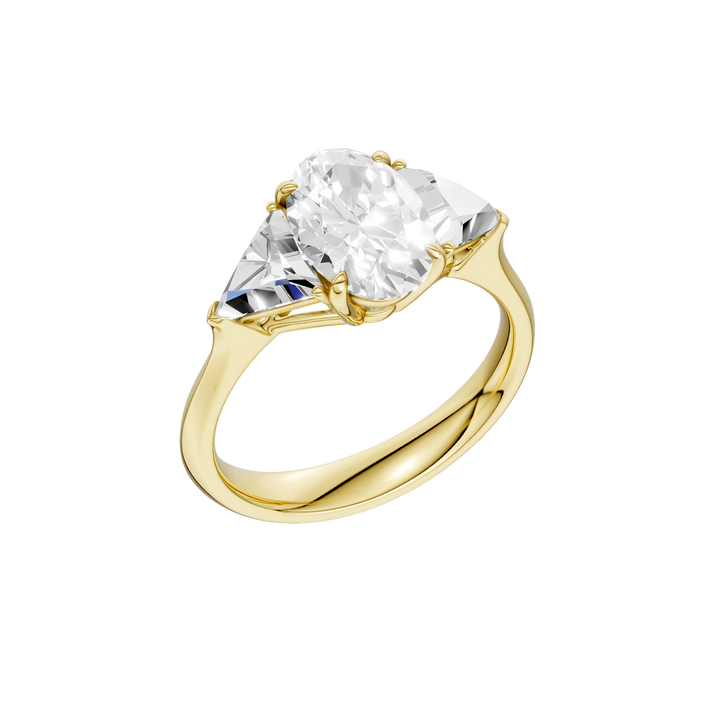 3-Stone Engagement Ring (Oval + Triangle) in 14K Yellow Gold – Silvadi Jewelry Aurora CO