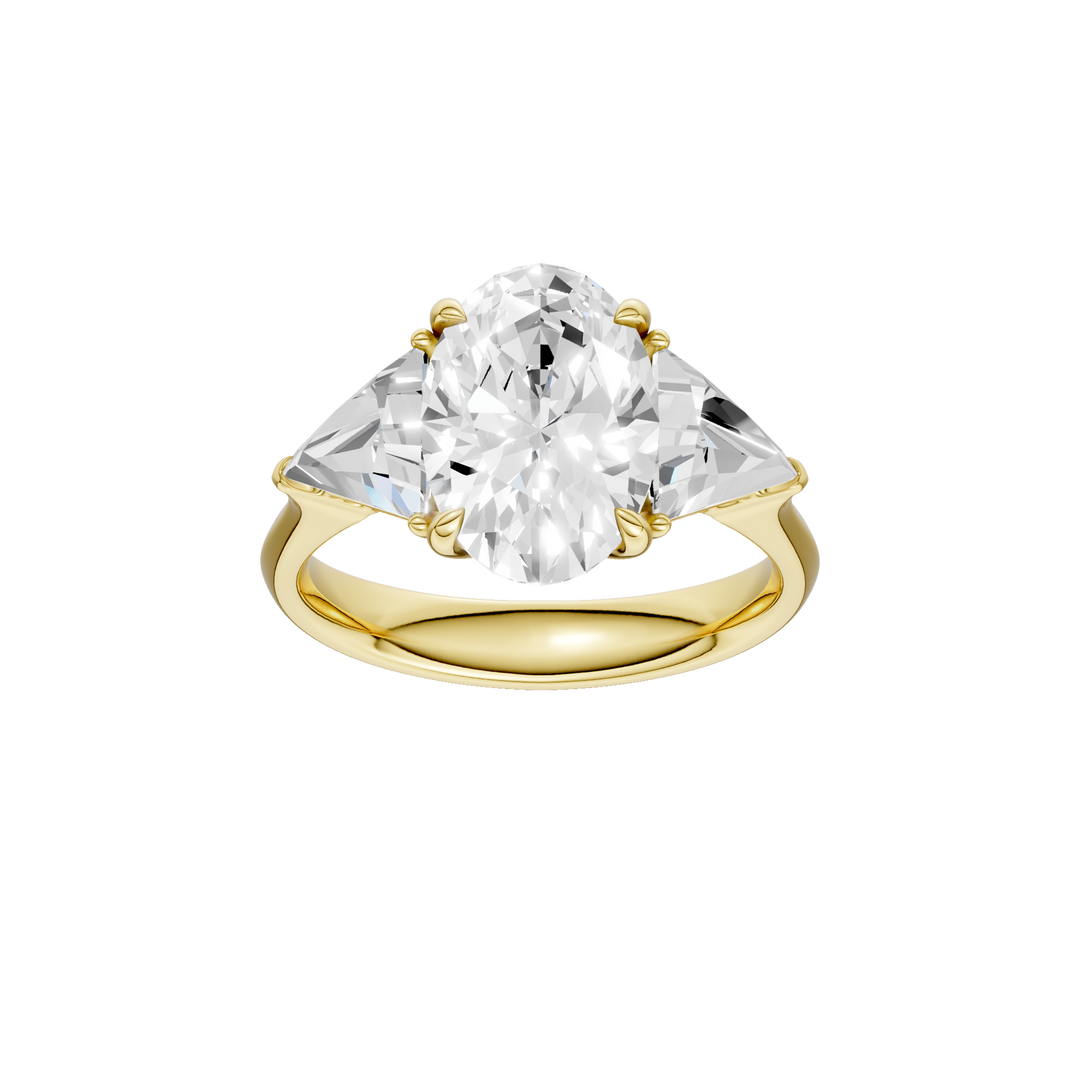 3-Stone Engagement Ring (Oval + Triangle) in 14K Yellow Gold – Silvadi Jewelry Aurora CO