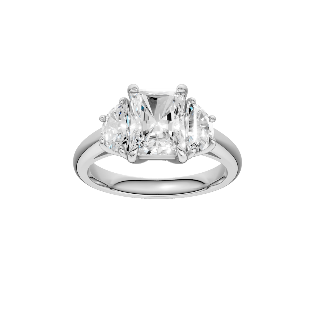 3-Stone Engagement Ring (Radiant + Half Moon) in 14K White Gold – Silvadi Jewelry Aurora CO