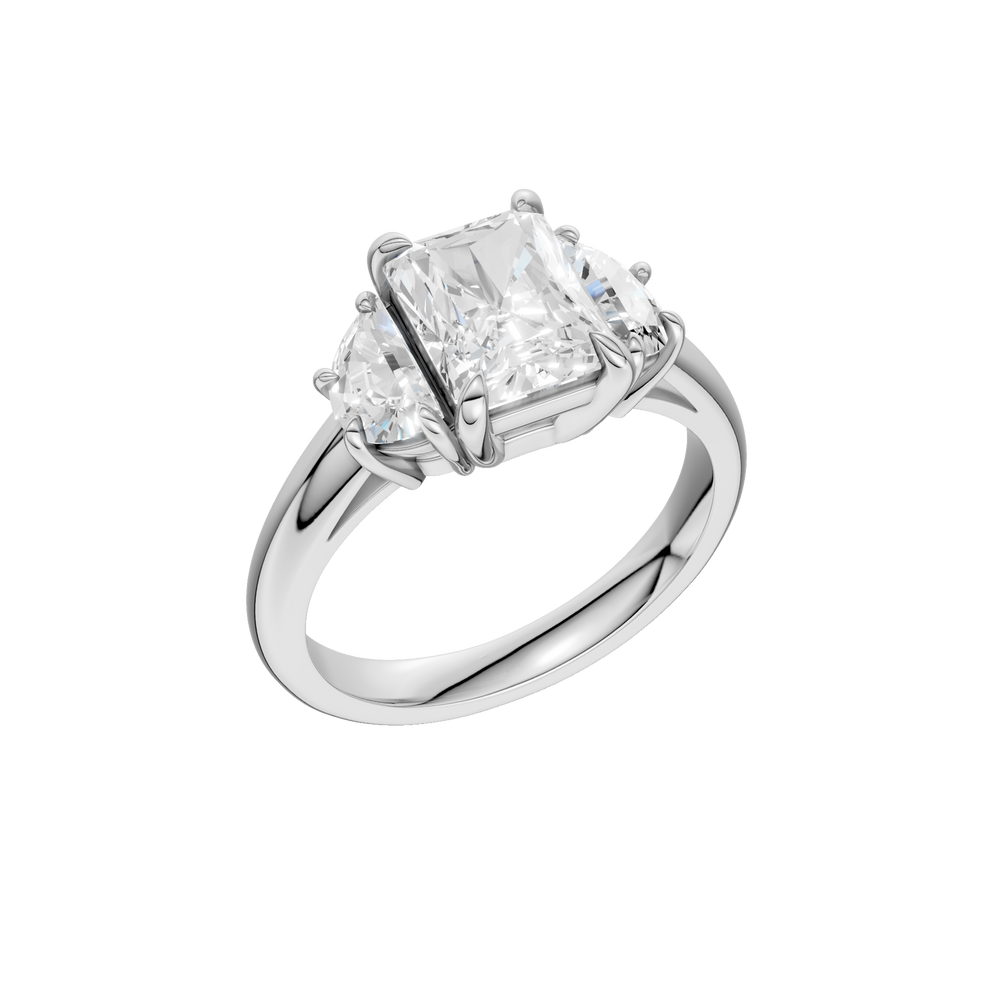 3-Stone Engagement Ring (Radiant + Half Moon) in 14K White Gold – Silvadi Jewelry Aurora CO