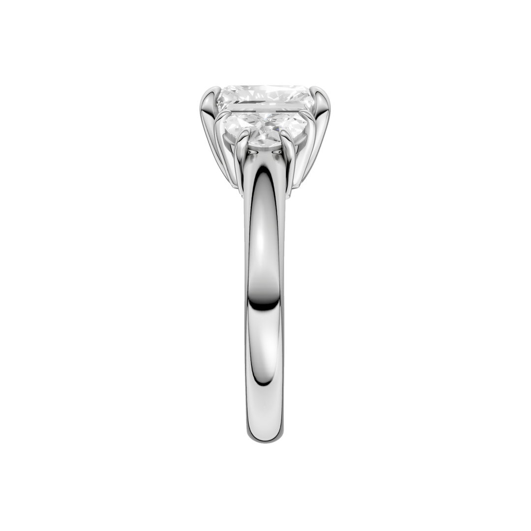 3-Stone Engagement Ring (Radiant + Half Moon) in 14K White Gold – Silvadi Jewelry Aurora CO