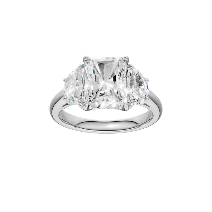 3-Stone Engagement Ring (Radiant + Half Moon) in 14K White Gold – Silvadi Jewelry Aurora CO
