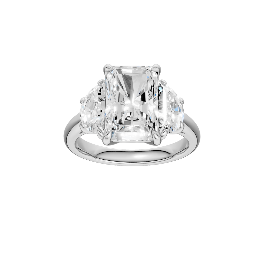 3-Stone Engagement Ring (Radiant + Half Moon) in 14K White Gold – Silvadi Jewelry Aurora CO