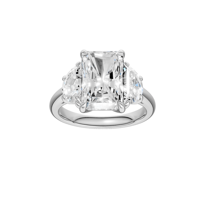 3-Stone Engagement Ring (Radiant + Half Moon) in 14K White Gold – Silvadi Jewelry Aurora CO