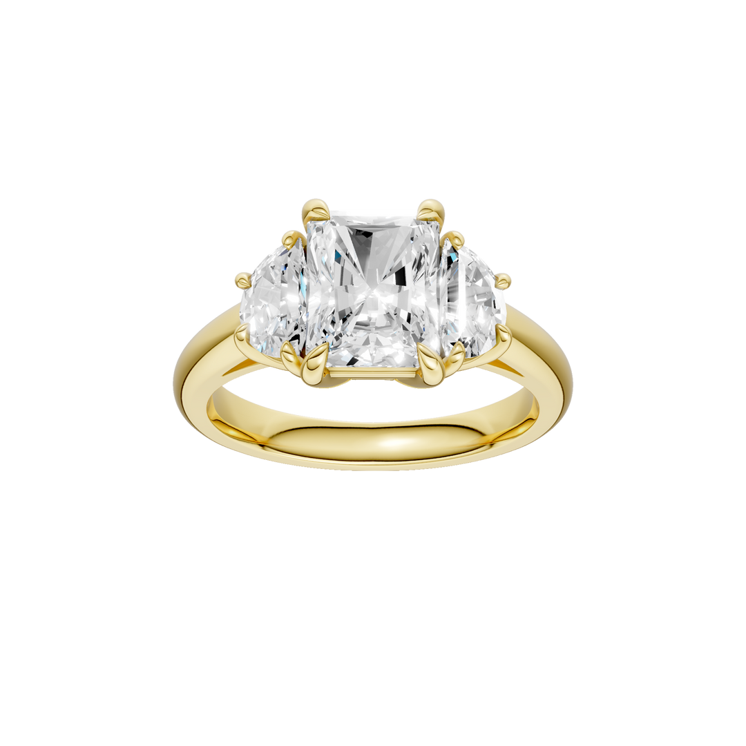 3-Stone Engagement Ring (Radiant + Half Moon) in 14K Yellow Gold – Silvadi Jewelry Aurora CO