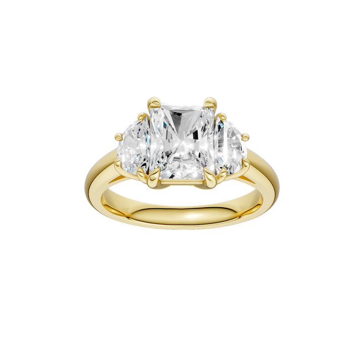 3-Stone Engagement Ring (Radiant + Half Moon) in 14K Yellow Gold – Silvadi Jewelry Aurora CO