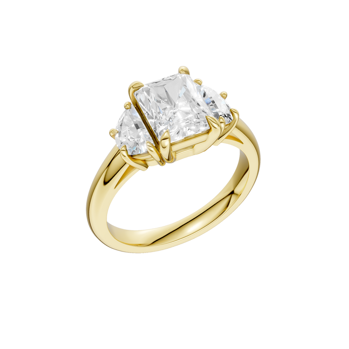 3-Stone Engagement Ring (Radiant + Half Moon) in 14K Yellow Gold – Silvadi Jewelry Aurora CO