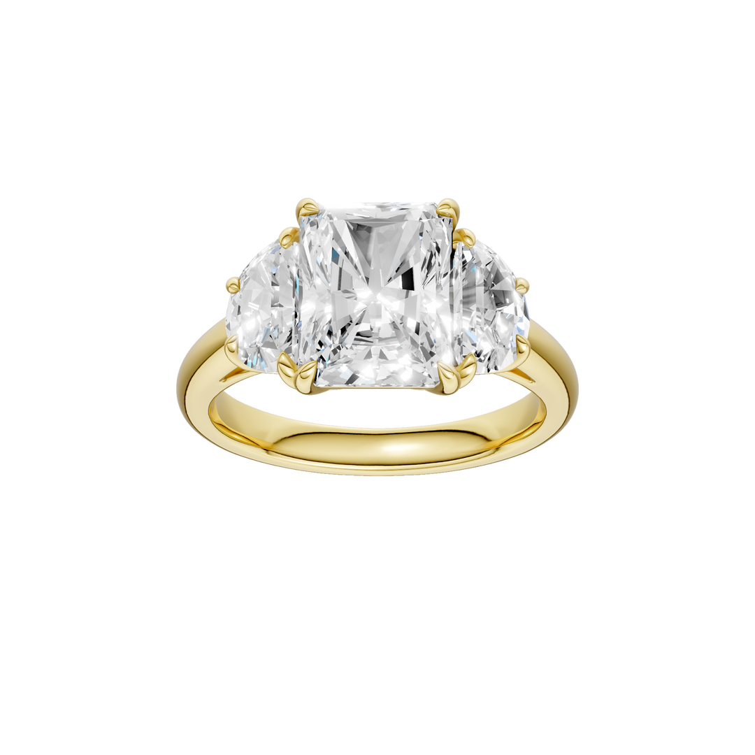 3-Stone Engagement Ring (Radiant + Half Moon) in 14K Yellow Gold – Silvadi Jewelry Aurora CO