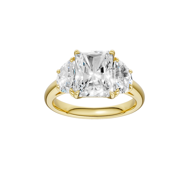 3-Stone Engagement Ring (Radiant + Half Moon) in 14K Yellow Gold – Silvadi Jewelry Aurora CO