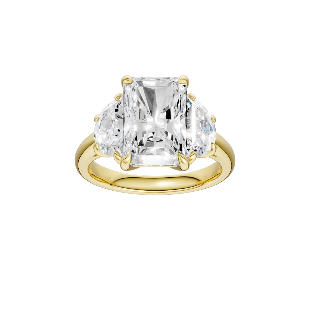 3-Stone Engagement Ring (Radiant + Half Moon) in 14K Yellow Gold – Silvadi Jewelry Aurora CO
