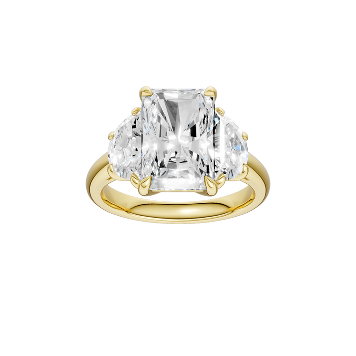3-Stone Engagement Ring (Radiant + Half Moon) in 14K Yellow Gold – Silvadi Jewelry Aurora CO
