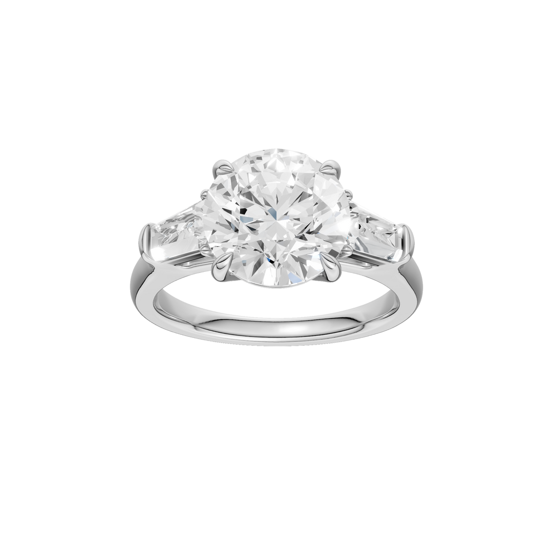 3-Stone Engagement Ring (Round + Tapered Baguette) in 14K White Gold – Silvadi Jewelry Aurora CO