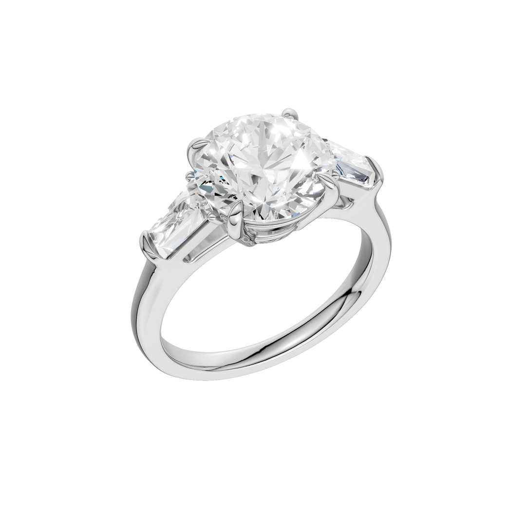 3-Stone Engagement Ring (Round + Tapered Baguette) in 14K White Gold – Silvadi Jewelry Aurora CO