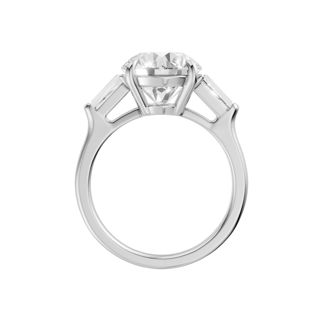 3-Stone Engagement Ring (Round + Tapered Baguette) in 14K White Gold – Silvadi Jewelry Aurora CO